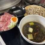 そば善 - 料理写真:鴨汁　仙台牛ミニローストビーフ丼