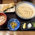 らんぷ若蔵 - ◾️生醤油うどん、鶏天、かやくご飯