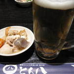 とん八 新潟駅前本店 - 生ビールと付け出し