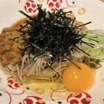 いろり庵きらく - 冷しぶっかけそば、刻み海苔、たまご、納豆