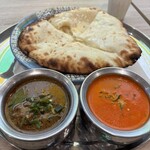 ハラール ドーサ ビリヤニ - チーズナンと2種のカレーセット(バターチキンカレー&南インドのチキンカレー)