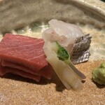 奈良 而今 - お造り
            岩手　本鮪　明石　鯛