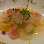モナリザ - ２０１５年２月　帆立貝のマリネ高農園の彩り野菜のサラダ仕立て　柚子風味