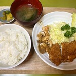 山路 - チキンかつ定食(ゆで鳥ゴマ酢ダレ)