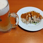 張家 - 生ビールセット。バンバンジーで。