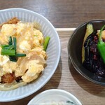 あーちゃんち - 豚カツ玉子とじと揚げなすと豆腐の肉味噌かけ