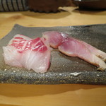 器楽亭 - 明石の鯛、塩で　〆鯖、青葱と生姜の薬味で