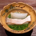 永山 - 2026.3 蒸した瀬戸内産白甘鯛 新玉葱 白甘鯛出汁の菜の花餡掛け