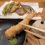 手打ち蕎麦と酒肴 いちだい - 海老天を抹茶塩で