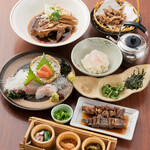 小魚 阿も珍 - 【要予約】阿で宴会
前菜：付き出し
お造り：刺身盛合せ
揚げ物：ちーいか天ぷら
一品：稲田屋関東煮２本
一品：魚の煮付け
飯物：鯛茶漬け