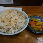 みずさわ屋 - ランチセットのバター肉ごはん＋漬物（2015/3/4）