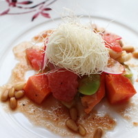 広東料理 センス - 2013年7月　三種類の貝と季節野菜の葱ソース和え　赤酢のドレッシング