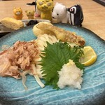 手打ちうどん 繋  - 四国天ぶっかけといなり定食　1,100円(税込)   ※平皿提供