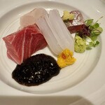 藁焼 みかん - 海苔醤油、みかん胡椒、生わさび、生姜付き