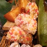 魚菜 由良 - 焼もの（えび真丈、そら豆、筍、煎り銀杏）