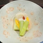 浪速割烹 㐂川 - 春キャベツのゼリー寄せ、ホタテ、アスパラガスの黄身酢和え