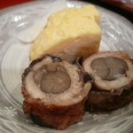 新和食 きくい - 先付け（八幡巻き、ダシ巻き、モッツァレラ挟み焼き）