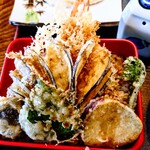 松島庵 - 天丼 (海老天×2  さつま芋  わらび  茄子  大葉  椎茸)