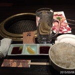 町屋やきにく密陽家 - 2015.3.6(金)17時半いつもの塩ホル盛り2人前と美味しい白飯てんこ盛り(^з^)-☆