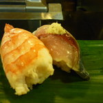 延喜寿し - 上にぎり（海老、鯖）