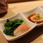 Sushi Kanehisa - カニと菜の花、あんきも