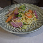 アレグロ コン ブリオ - 根菜とアンチョビのスパゲッティーニ　カラスミを振りかけて