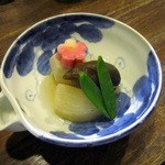 Gion Yamabun Aokian - 時代コース2品目。茄子 小芋 蕪の炊合わせ