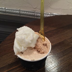 ジェラテリア アクオリーナ - 3種盛り ノッチョーラ カフェラッテ ゆずのシャーベット（630円）