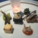 銀座ろくさん亭 - 前菜盛り合わせ．どれも美味しくて、インパクト大！