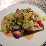 エクアトゥール - （2015.3）黒毛和牛タンのロティ　フォアグラソースアーティチョークと春キャベツのバリグール仕立て
      