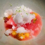 エクアトゥール - （2015.3）マンゴーのバジルコンポート、グァバソースとライチのグラニテ