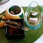 幸咲 - ★前菜５種(菜の花とベーコンのレモン酢和え・桜香長芋豆腐 etc…)