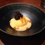 ラ・ロカンダ - 2015年3月　デザート　クリスタル金柑と味噌　ビターアーモンド添え