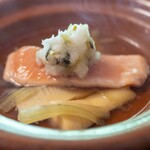 美山荘 - 2026.4 炊き合わせ（由良鱒、筍、蕗、花わさびおろし）
