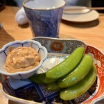食堂 =+ - スナップえんどう　辛マヨディップ