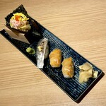 和食 いぶり別邸 - 寿司（蟹いくら手巻き、こはだ、赤貝）