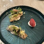 Le Jardin de Kamo - タチウオの炙り　日向夏とセロリのコンディモン　ビーツとブラッダダオレンジのソルベ