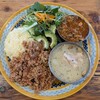 東新宿 サンラサー - 花椒ポークキーマ、新じゃがのイステュー、スパイシー鯖キーマ