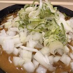 麺処 盛盛 - 丼の淵にワサビ付き　生蕎麦冷やしカレー＋玉ねぎトッピング　ズームで