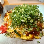 お好み焼 キャベツ - ちゃんぽんシングル玉子:ネギ イカ天 肉ダブル♪