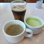 ガスト - ドリンク写真:抹茶ラテ・アイスコーヒー・韓国風スープ♪