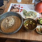 やまや - つけ鴨そば(挽き包み)、季節の天ぷら、おしんこ