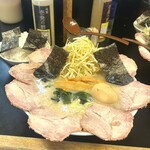 壱発ラーメン - ネギチャーシュー麺1200円・ライス200円・元気玉（味玉）100円
