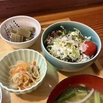 割烹清里 - 日替り定食(\1,200)　生野菜サラダ、切り干し、ふき