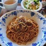 手焼きコーヒーの店 新湖月 - ミラノ風パスタセット(ドリンク付き)税込み900円