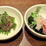 いろはにほへと - お通し 385円  (鰹なめろう 甘海老塩麹漬けどちらか選べます)