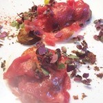 レフェルヴェソンス - 2015.2.  とっても寒い日~鱈の白子のポワレと桜肉のクリュ、長葱のピュレ、芽キャベツ、銀杏、ピモンデスプレット、紫バジルの葉