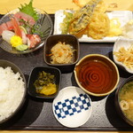 ぬる燗佐藤 - 天ぷらと刺身御膳（2580円）