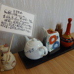 うなぎ亭 友栄 - 卓上にあるうなぎのたれ、山椒