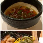 茶つぼ - 蒸籠蒸し
新茶そばにはお出汁の効いた汁を付けながら♪